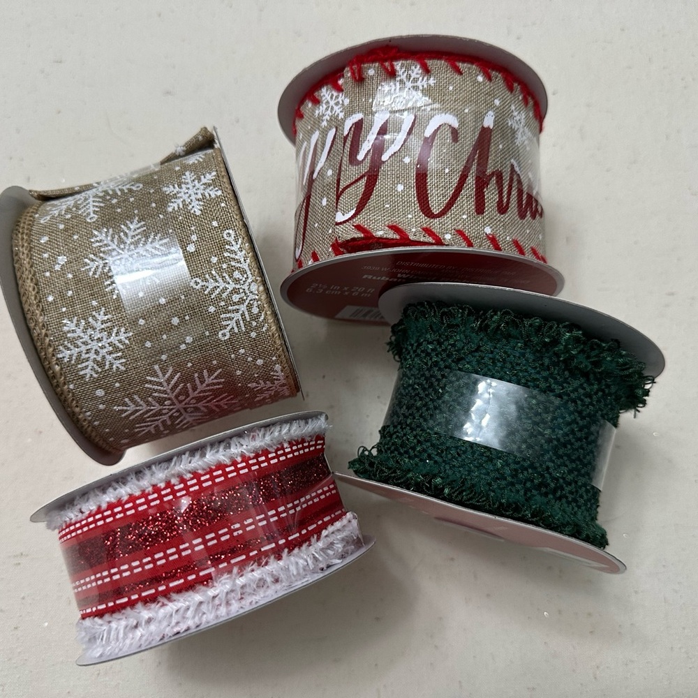 Festive Holiday Ribbon Set - Red, Green, Tan